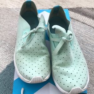 Suede mint green moccasin sneakers